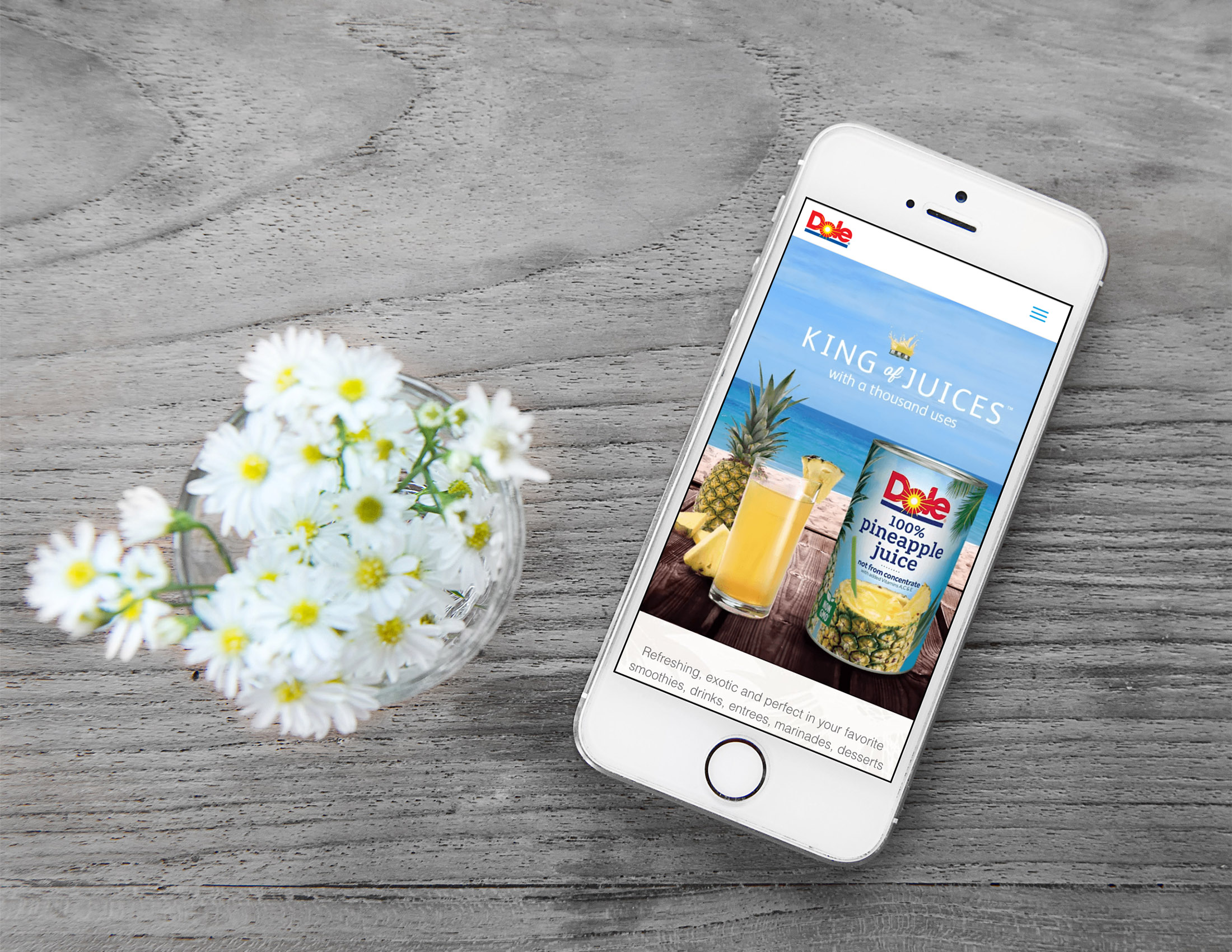 Dole King of Juices responsive mobile views